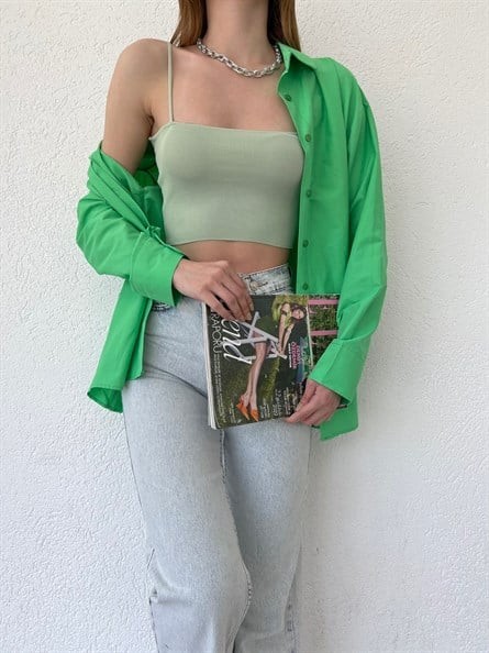 Kare Yaka İnce Askı Triko Bluz Mint