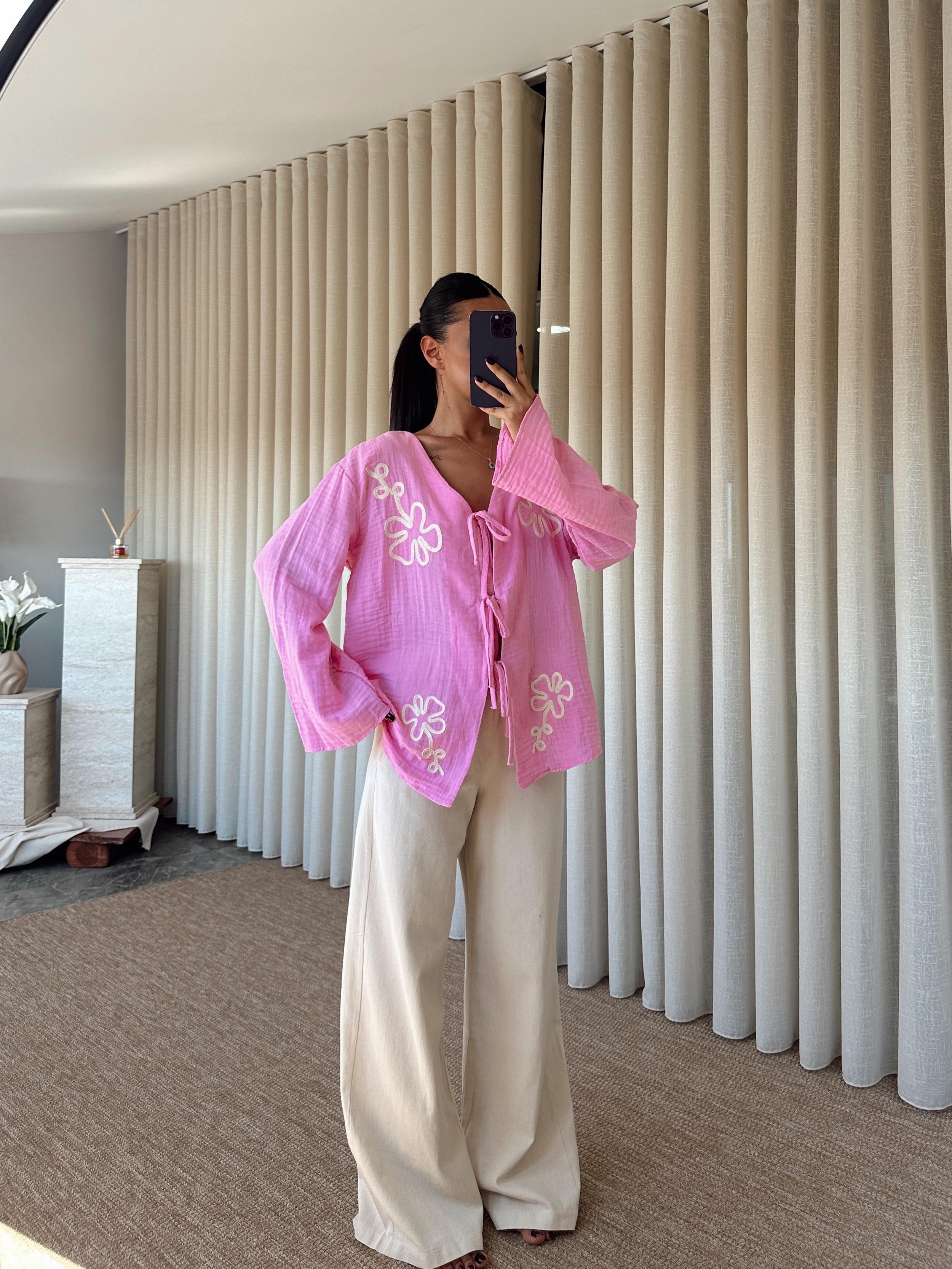 Nakışlı Kimono Takım  - Pembe