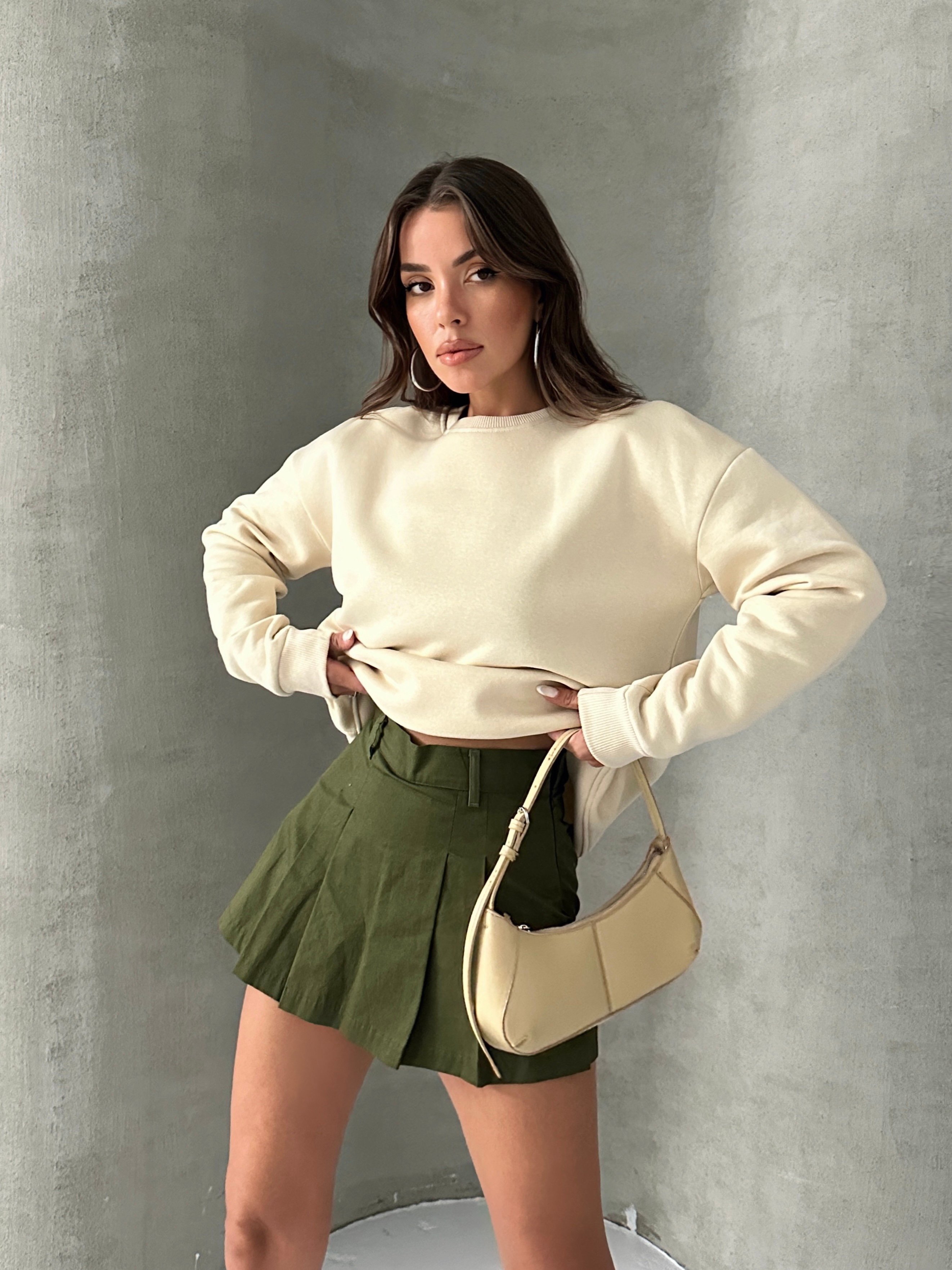 Düz Basic Sweatshırt - Taş