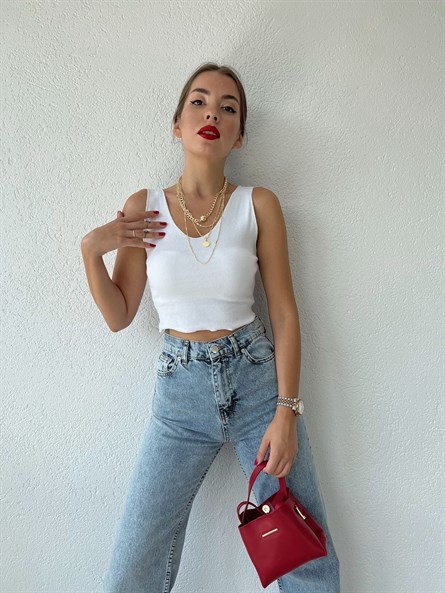 V Yaka Basic Crop Beyaz