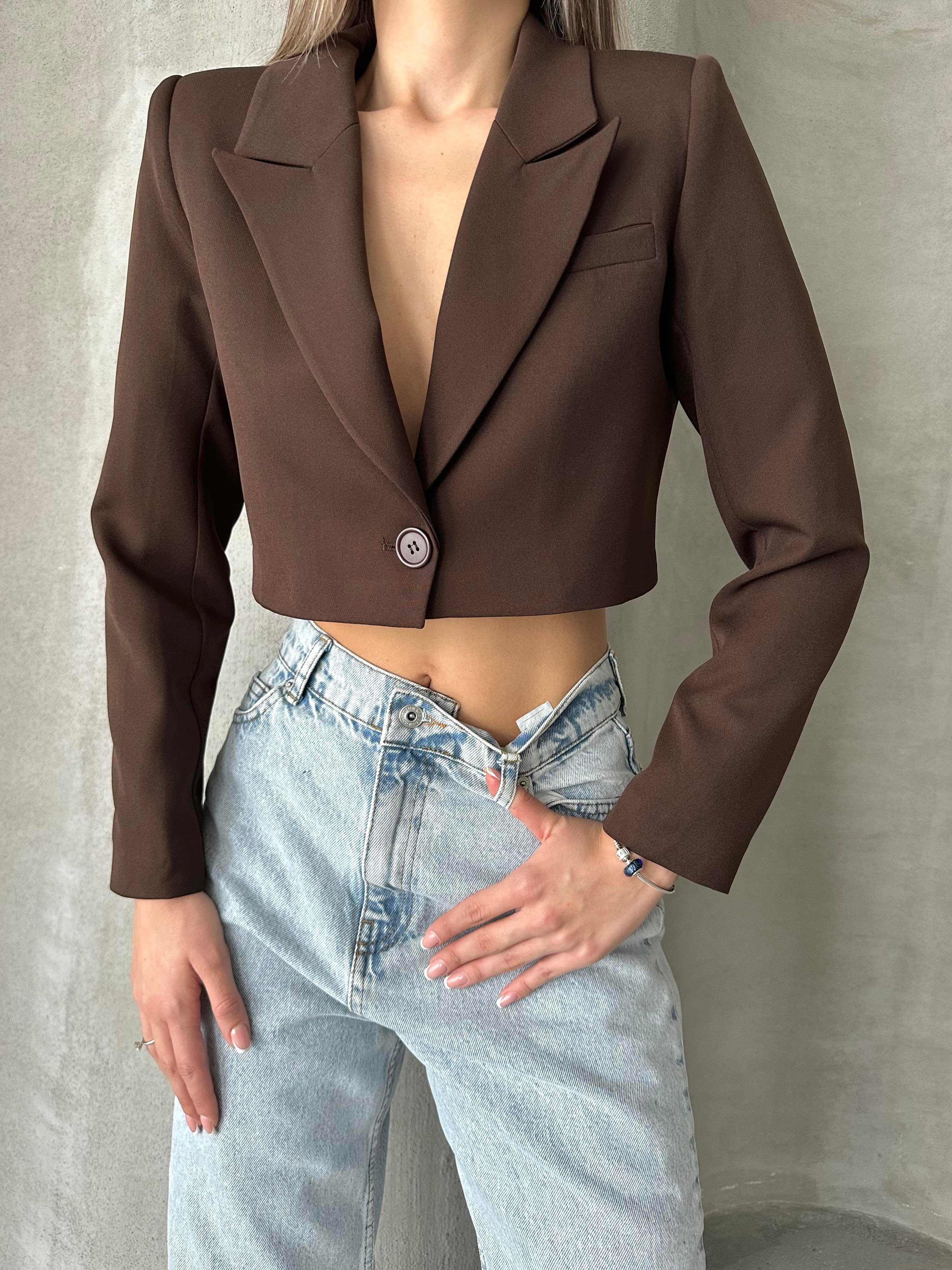Double Crop Ceket Kahverengi