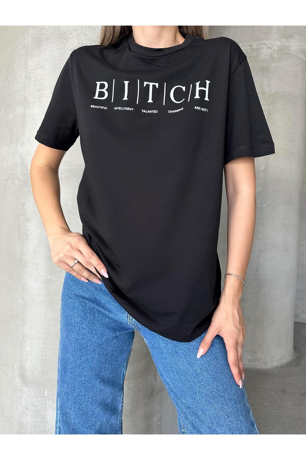 Bitch Baskı Basic T-Shirt Siyah