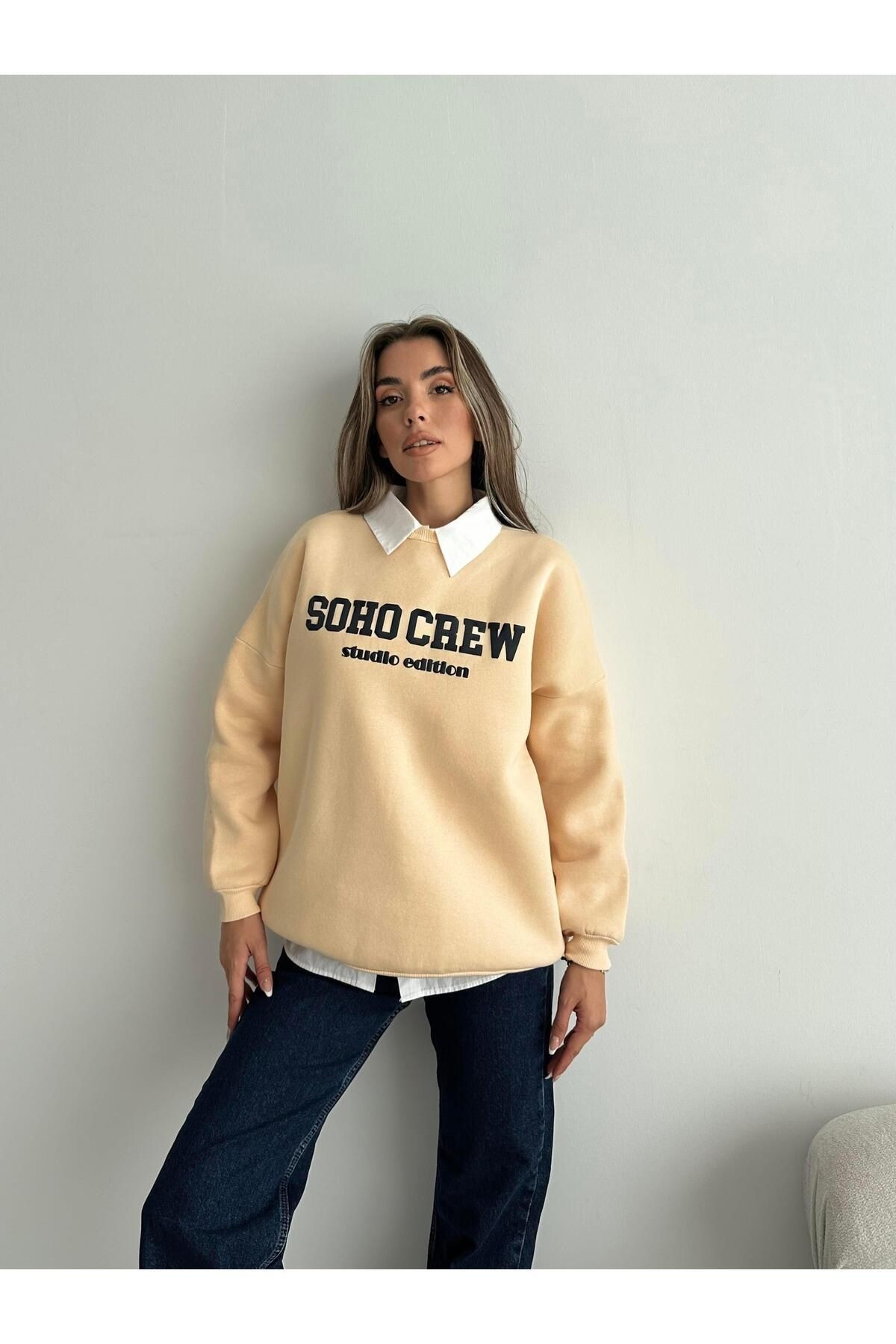 Soho Crew Oversize 3 İplik Sweatshirt Bej