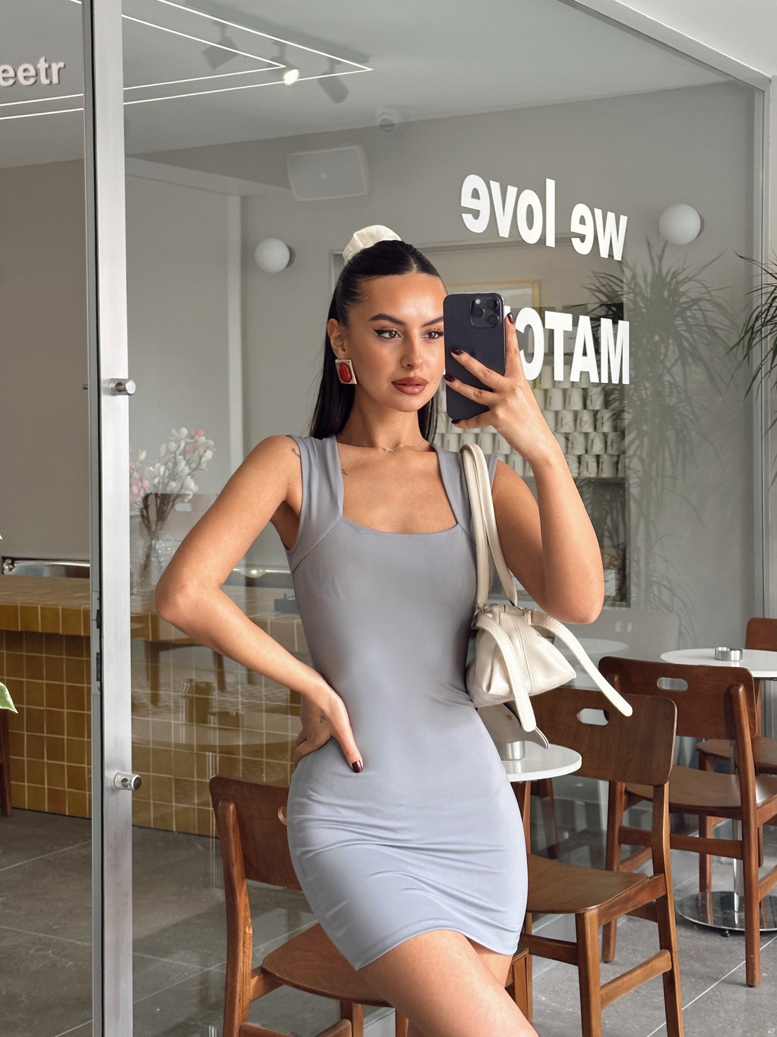 Lana Mini Elbise Gri