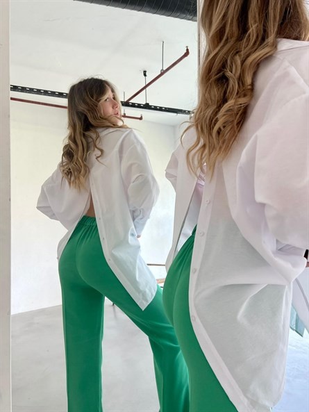 Sırt Düğme Detay Oversize Gömlek Beyaz