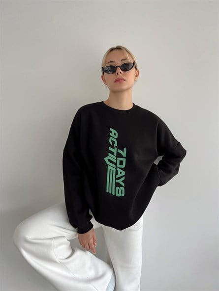 Active 3 İplik Şardonlu Oversize Sweatshirt Siyah