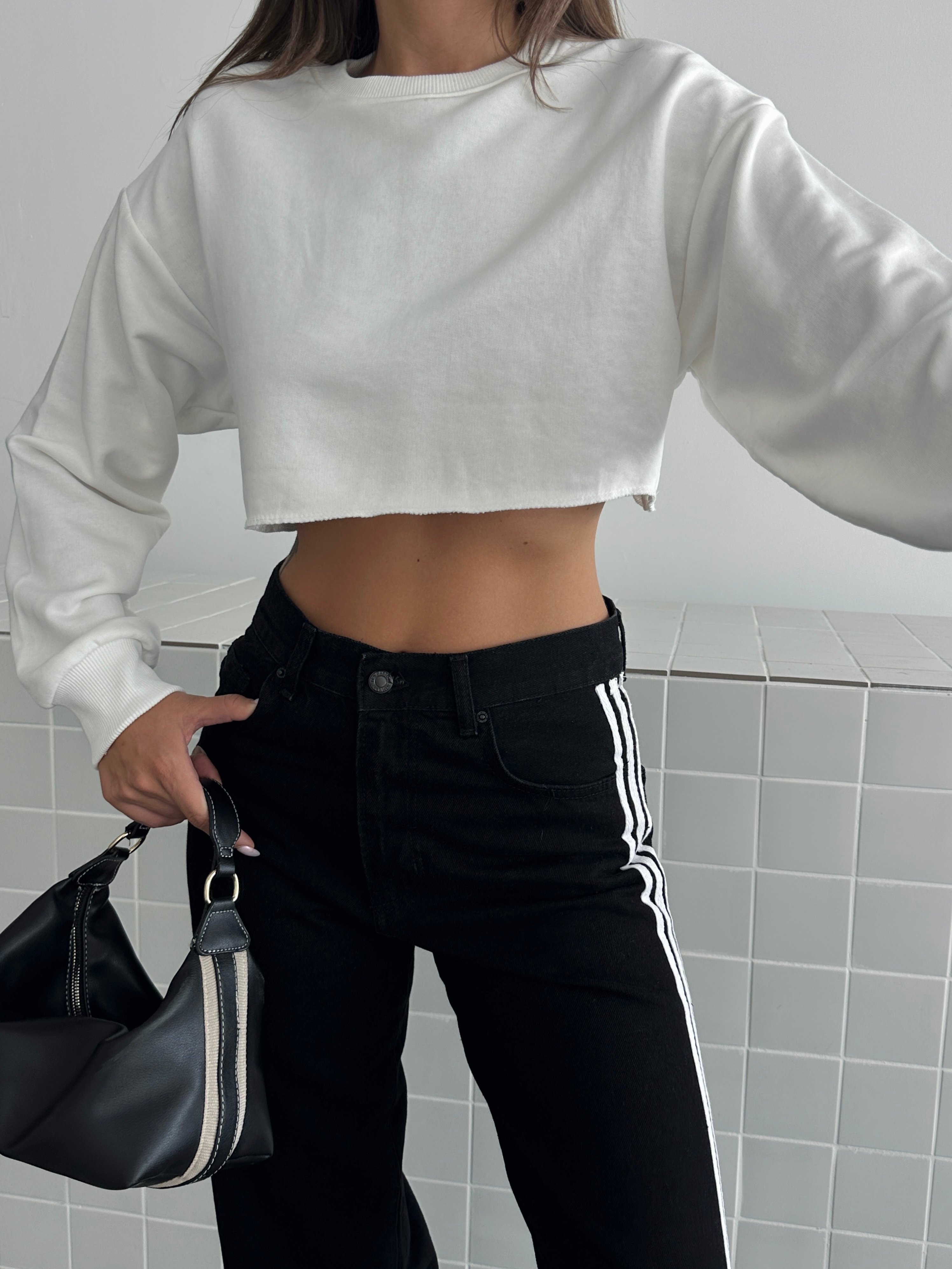Dikişsiz Crop Sweat - Beyaz