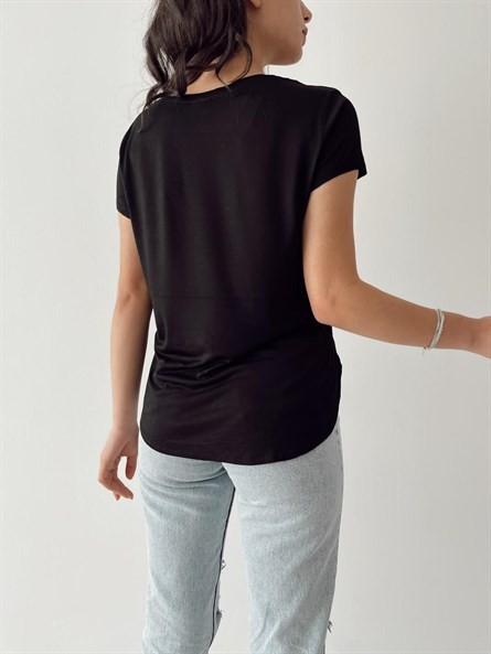 Original Geniş Yaka Tiril Basic Siyah