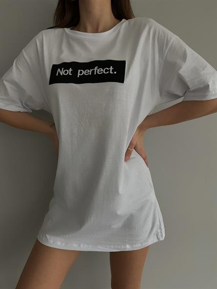Not Perfect İşleme Oversize Basic Beyaz-Siyah