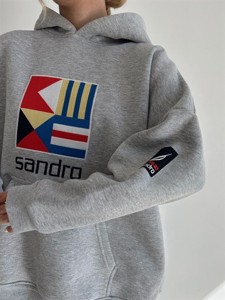 Sandro Kabartma İşleme Oversize 3 İplik Sweatshirt Gri