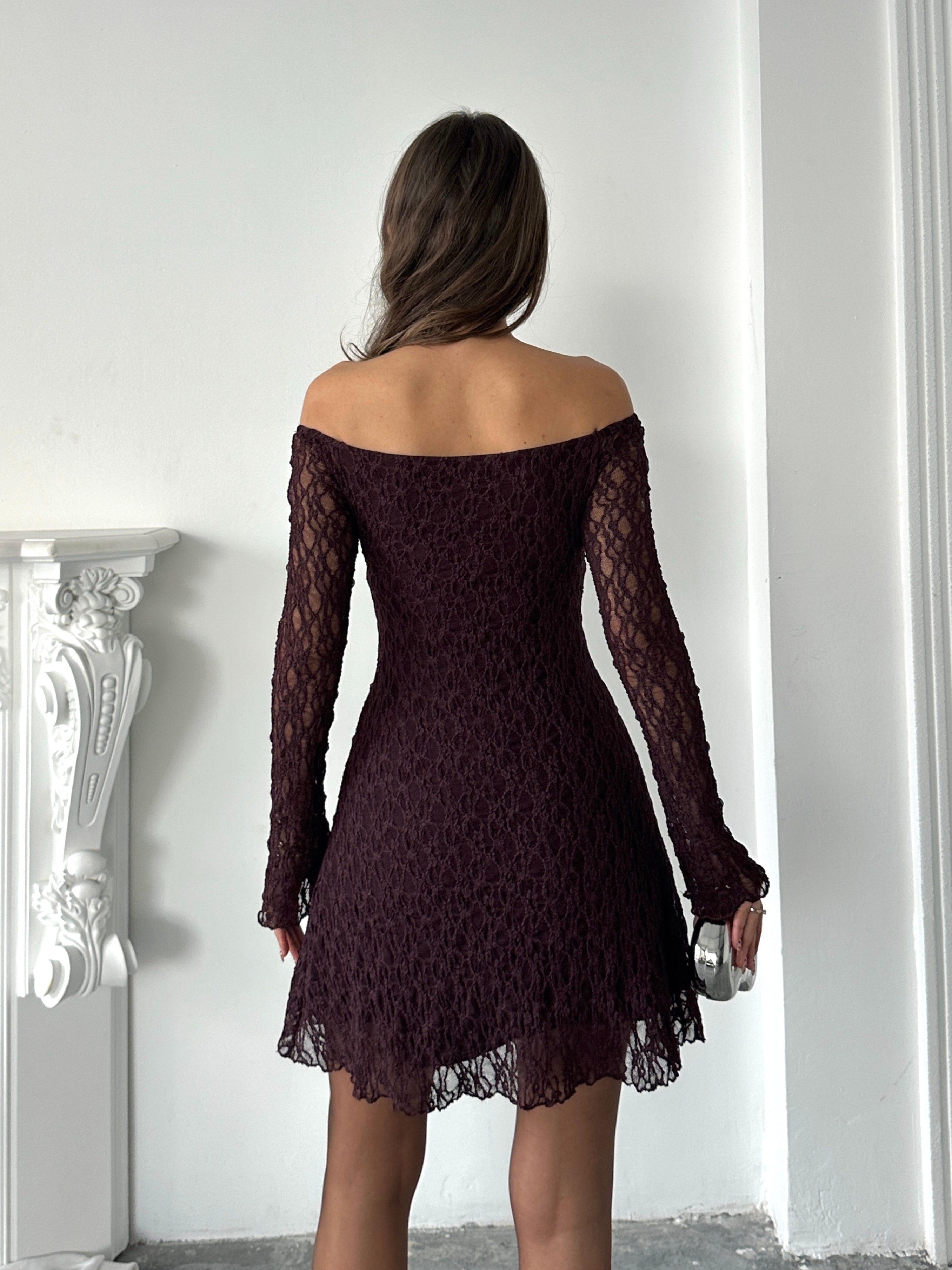 Mini Dantel Elbise - Mürdüm