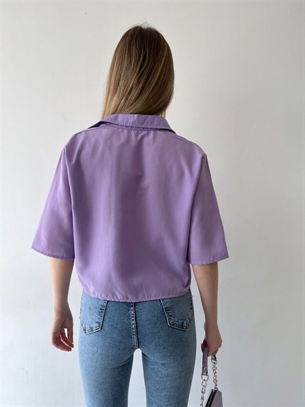Crop Poplin Gömlek Lila