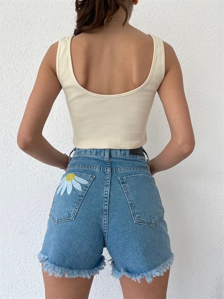 Kalın Askı Basic Crop Top Krem