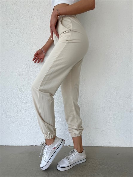 Bel Lastik Basic Jogger Eşofman Bej