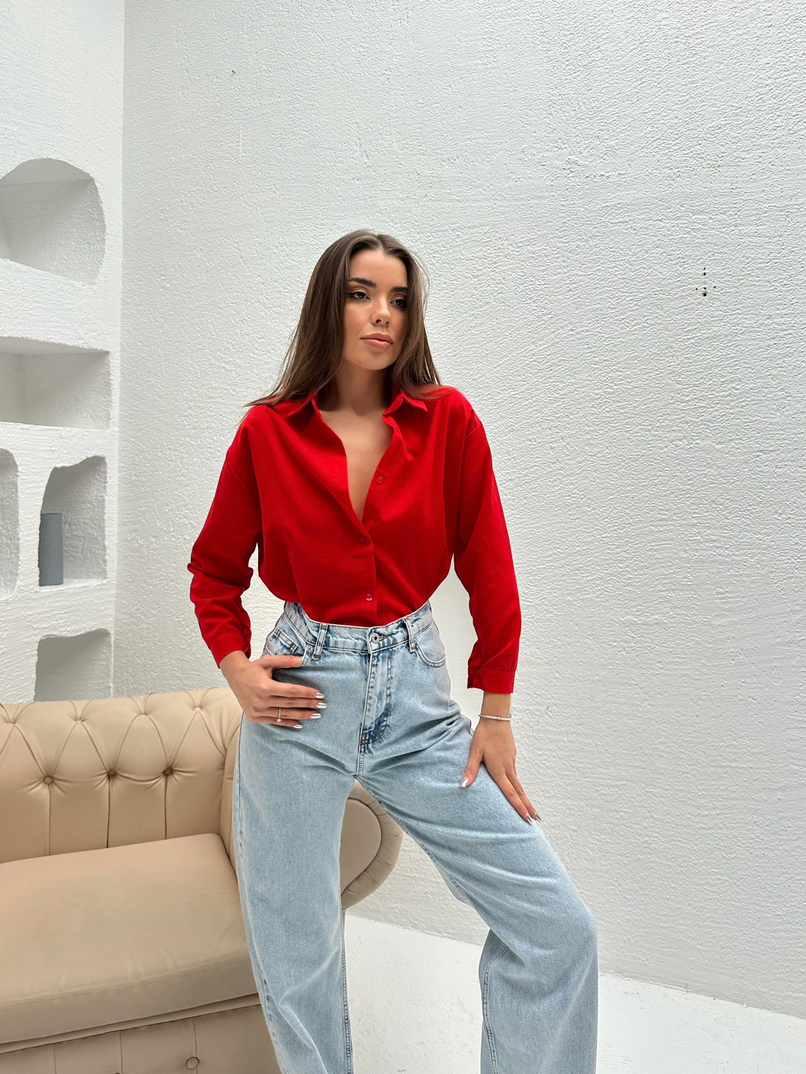 Oversize Basic Gömlek Kırmızı