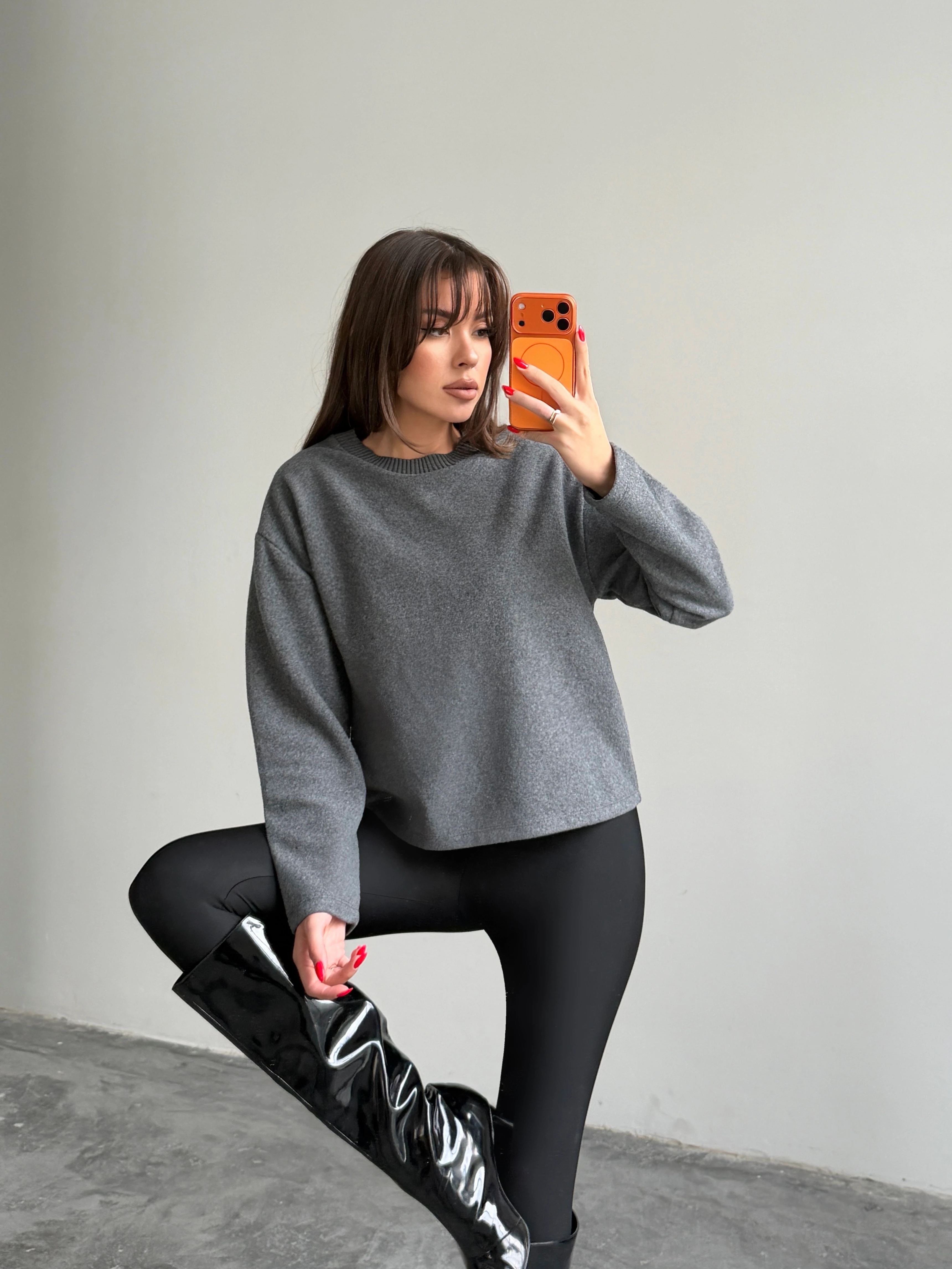 Yaka Ribana Detay Sweat - Füme