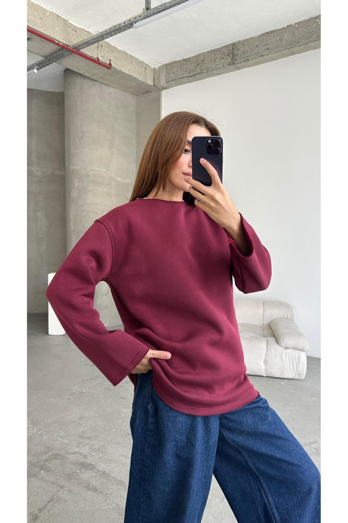 Şardonlu Basic Sweatshırt Bordo