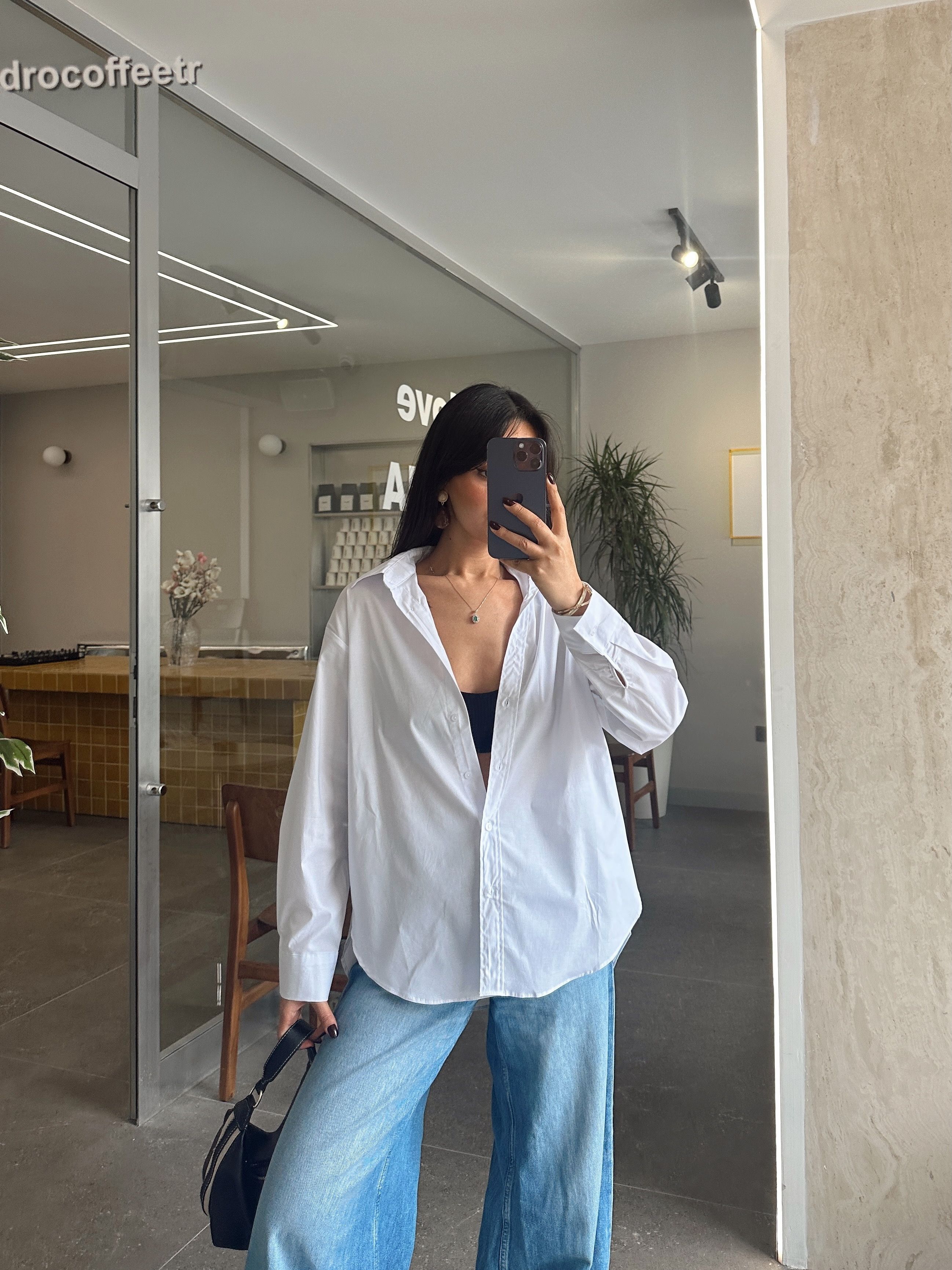 Düz Oversize Gömlek - Beyaz