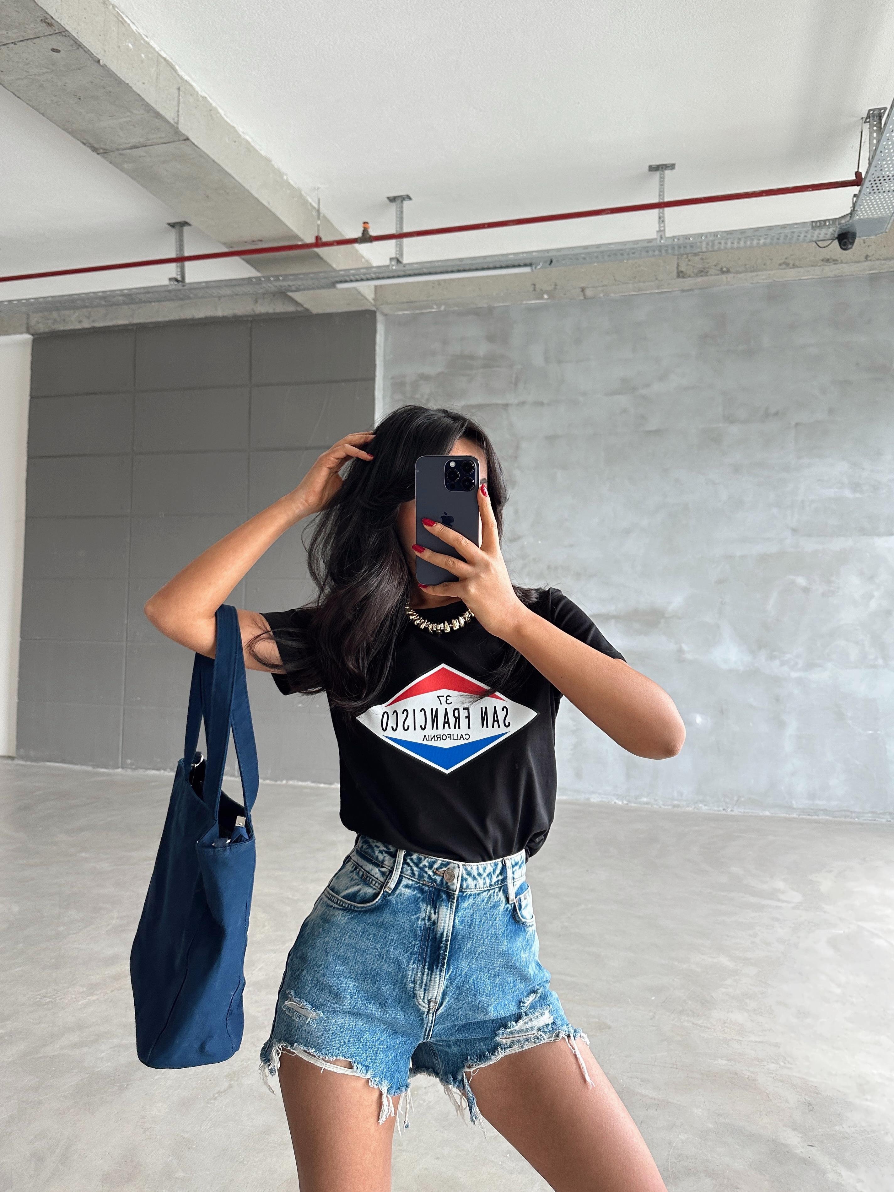 San Francisco Baskılı Basic - Black