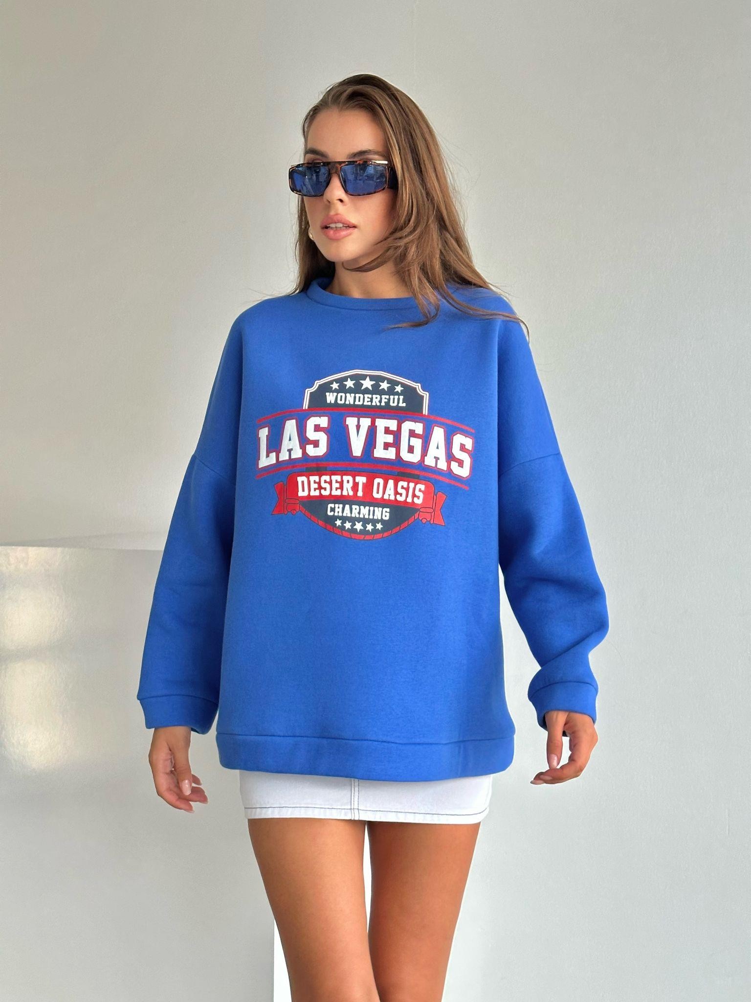 Las Vegas Üç İplik Oversize Sweat Saks Mavi