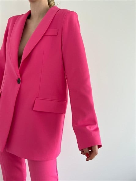 Tek Düğme Astarlı Blazer Ceket Pembe