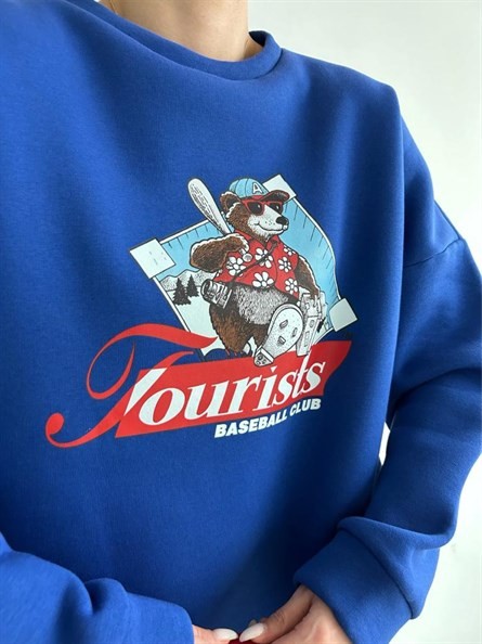 Tourists Baskı Oversize Sweatshirt Mavi