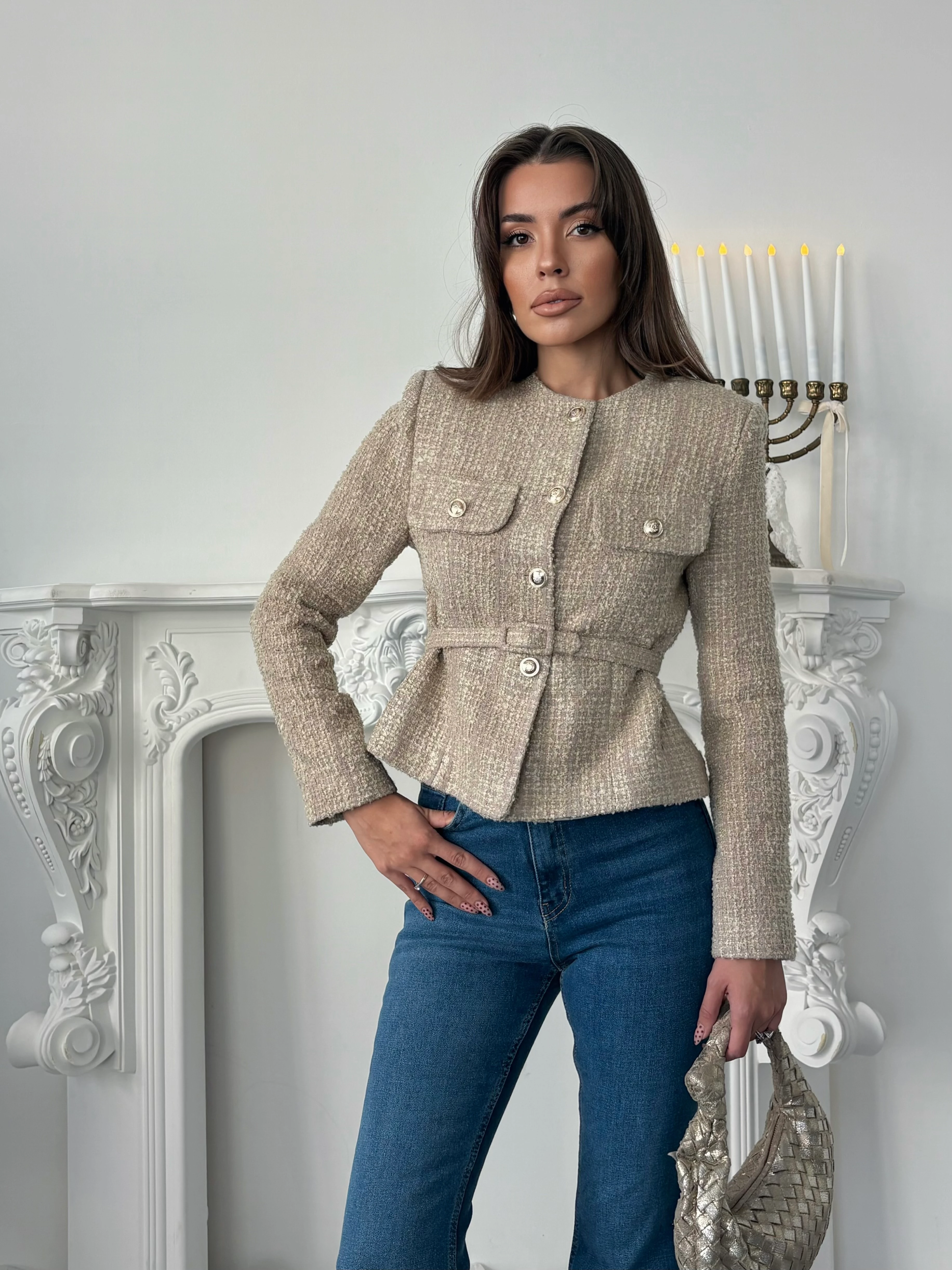 Kemer Detaylı Düğmeli Ceket - Bej