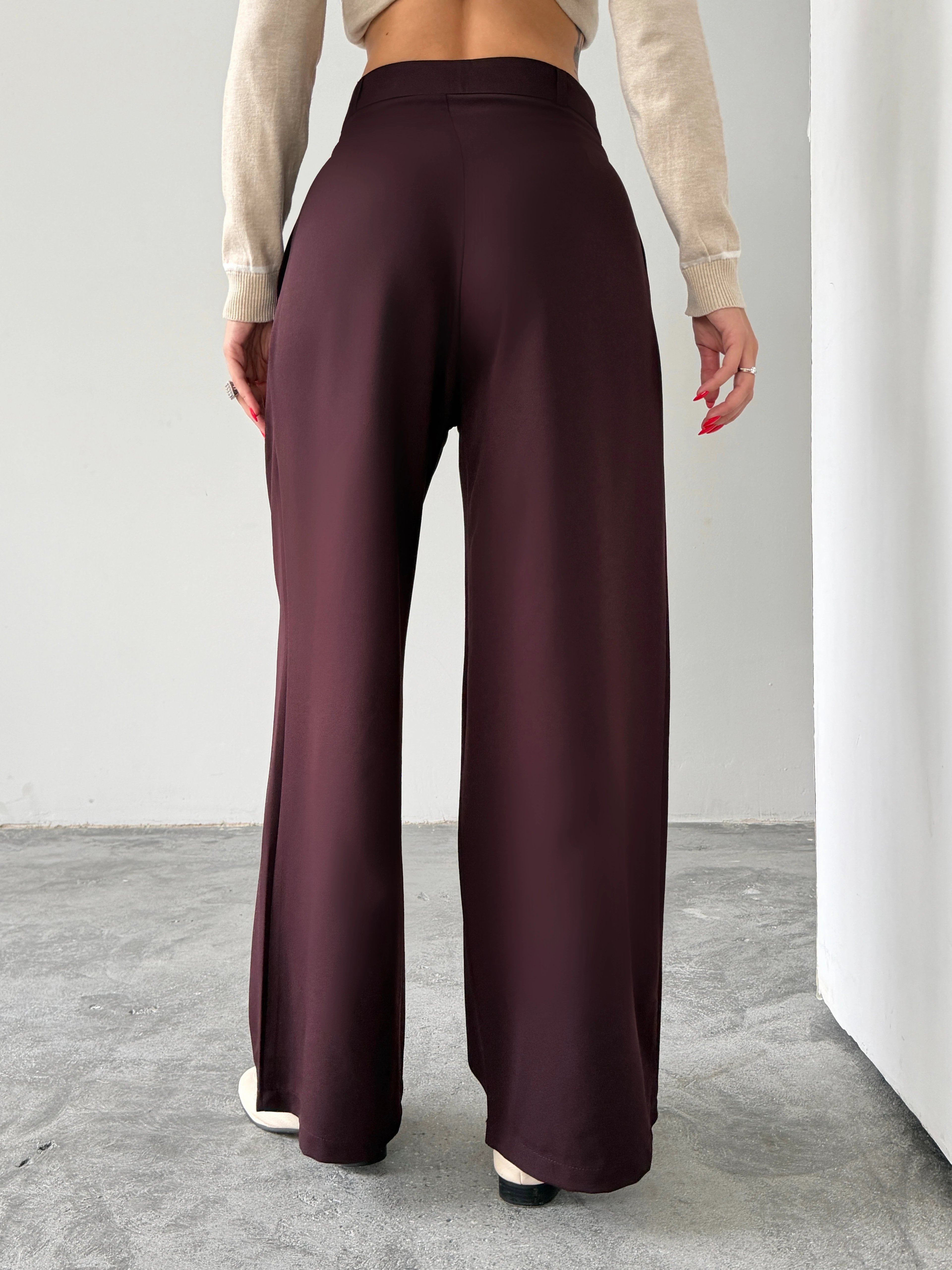 Üç Pile Palazzo Pantolon - Mürdüm