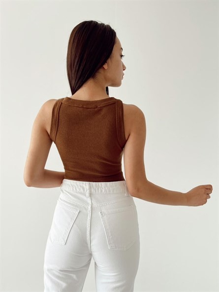Halter Yaka Fitilli Crop Kahverengi