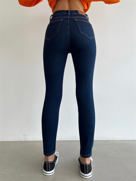 Yüksek Bel Likralı Skinny Jean Lacivert