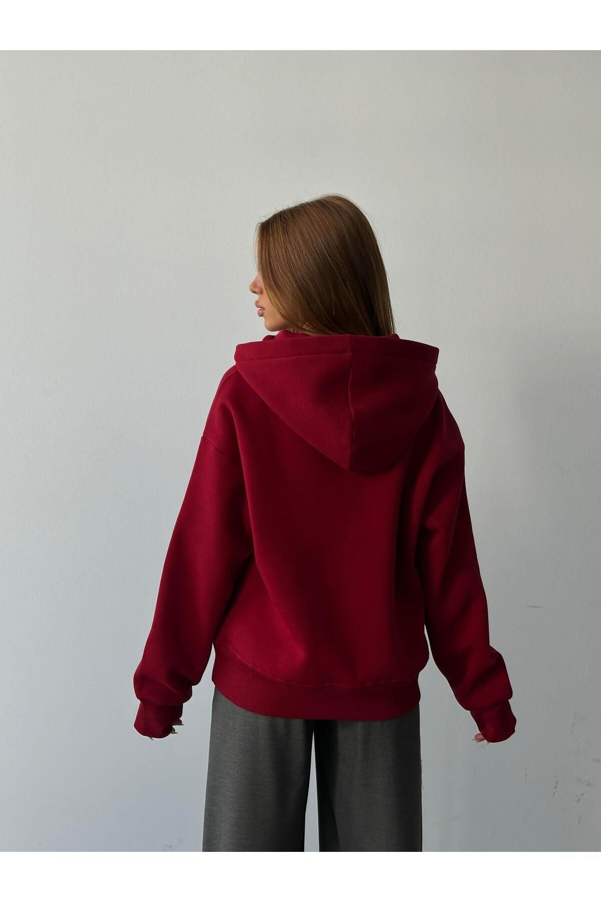 Kapüşonlu Sweatshırt Bordo