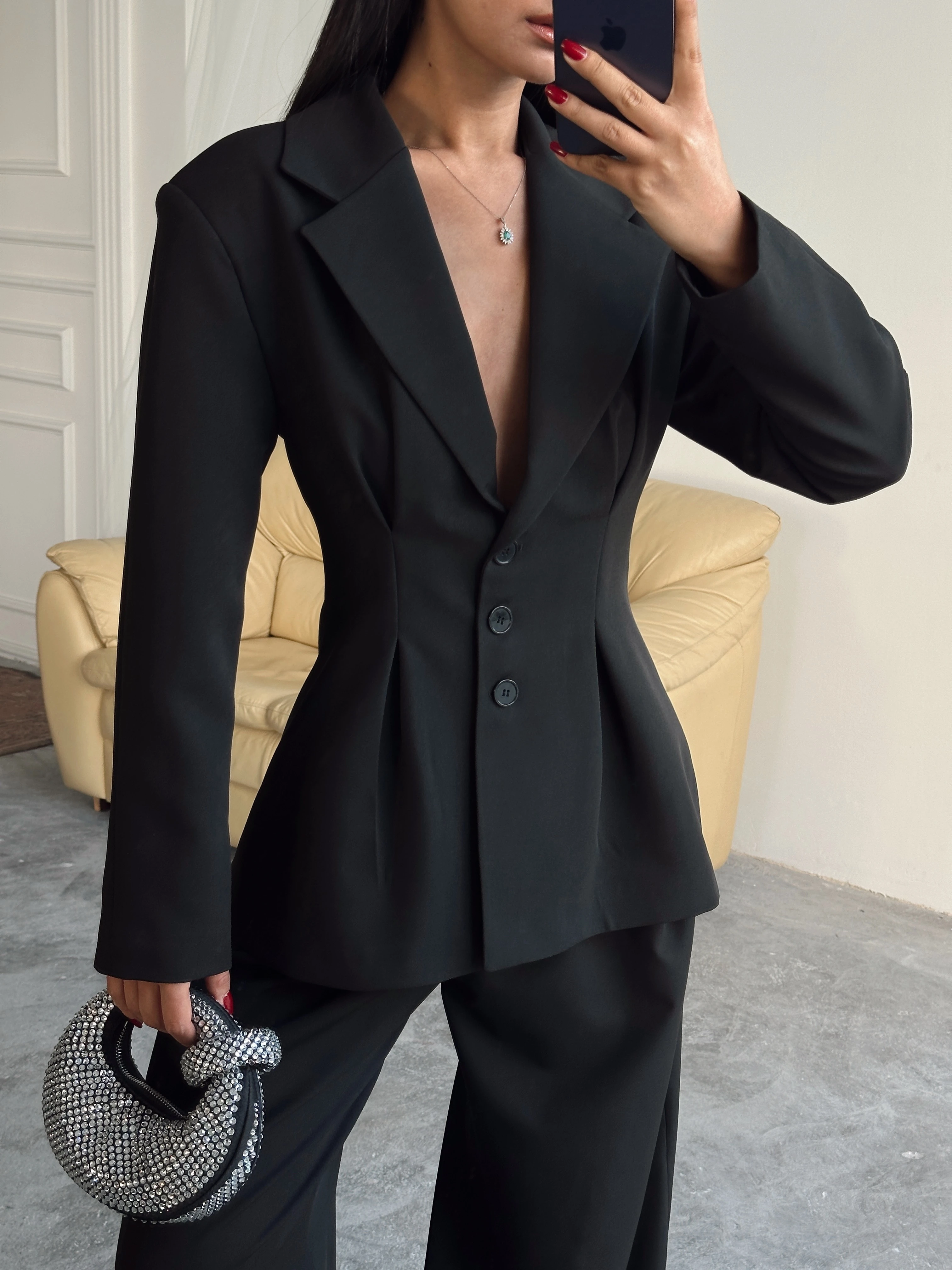 Pile Detay Oturtmalı Blazer Ceket 