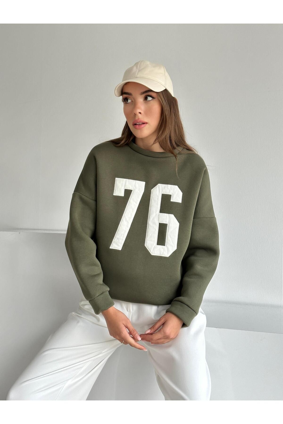 Seventy Six Baskı Sweat Haki Yeşil