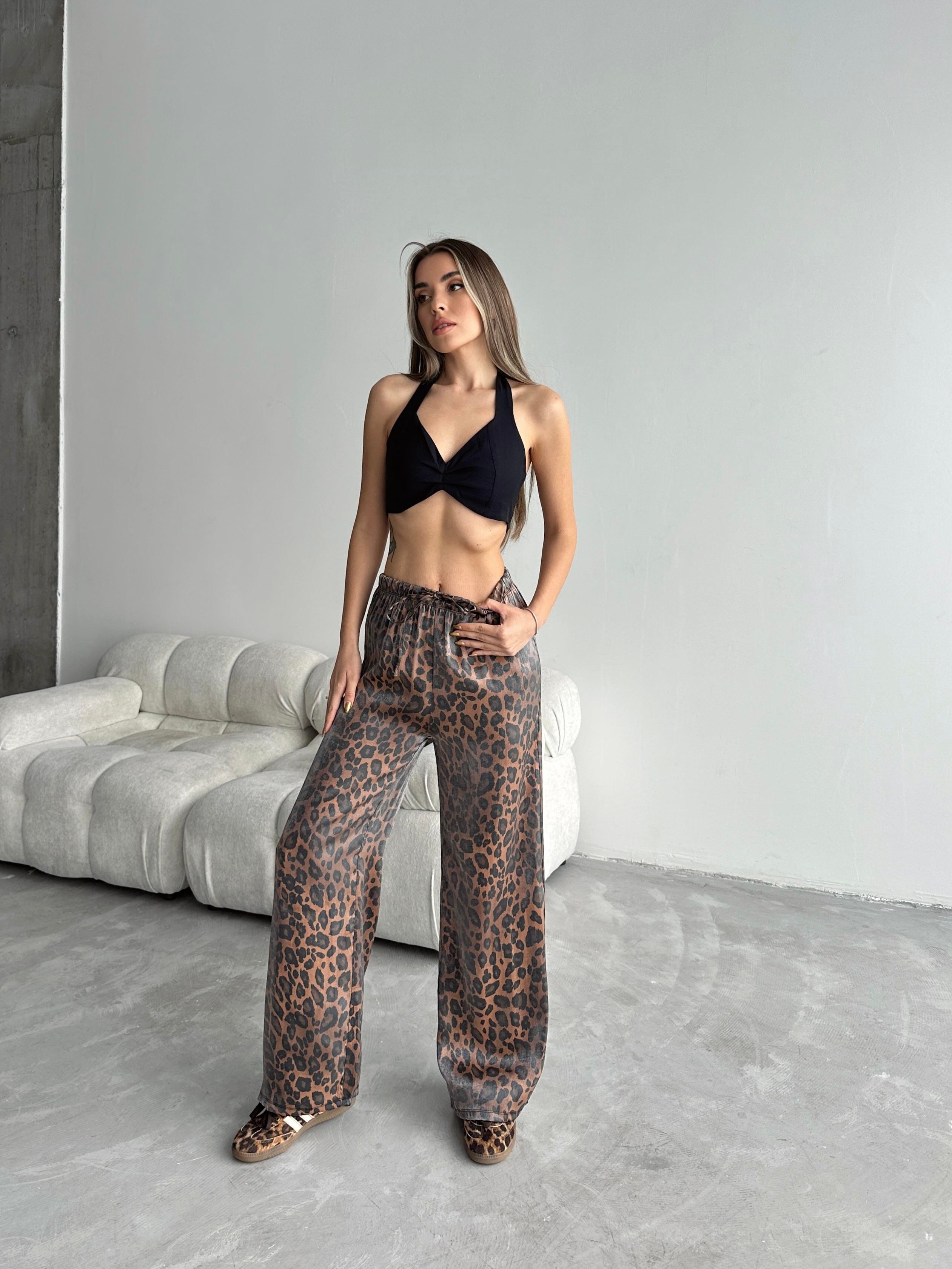Lumin Leopar Saten Pantolon Kahve Leopar
