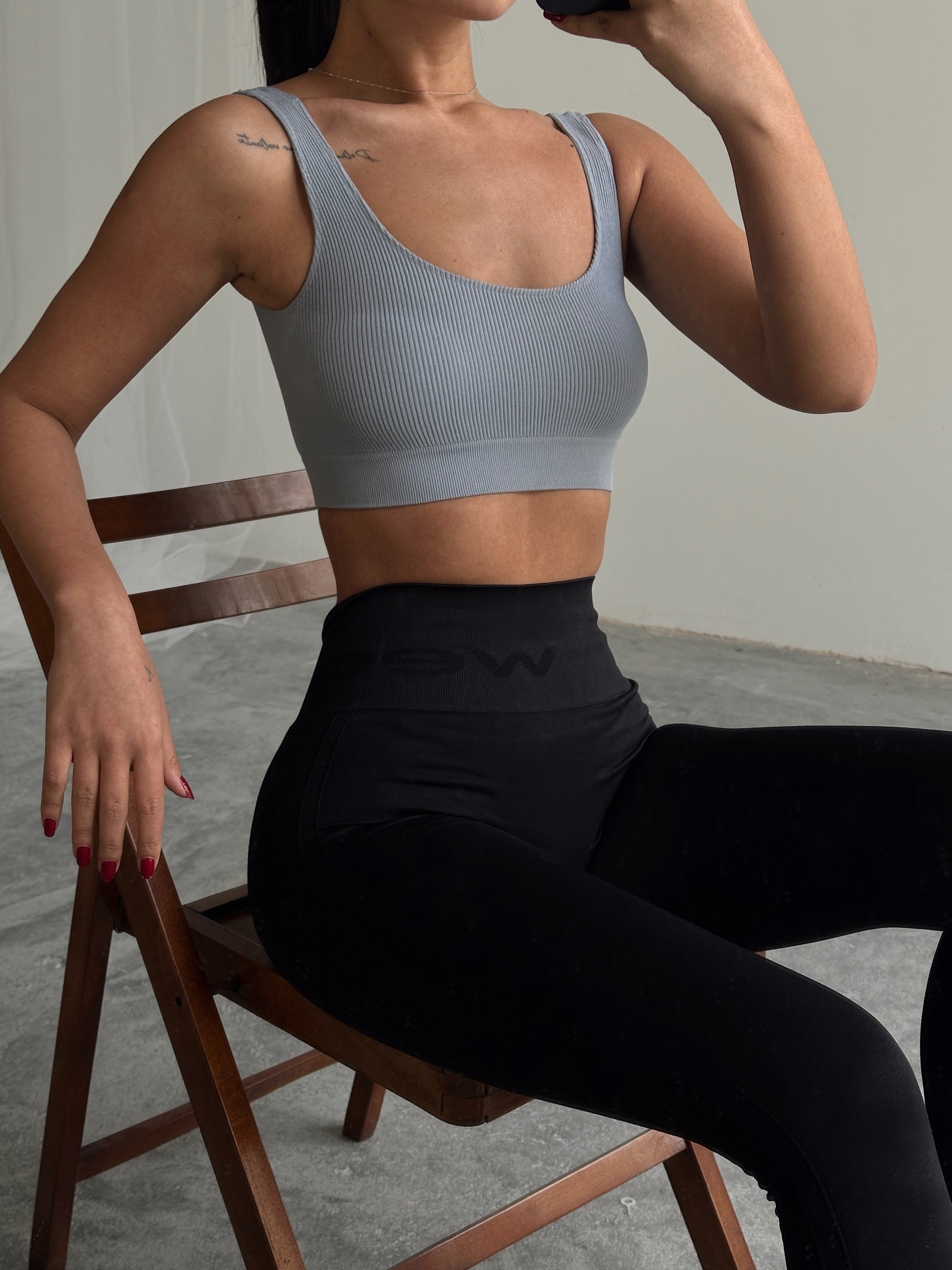 Seamless Fitilli Crop - Gri