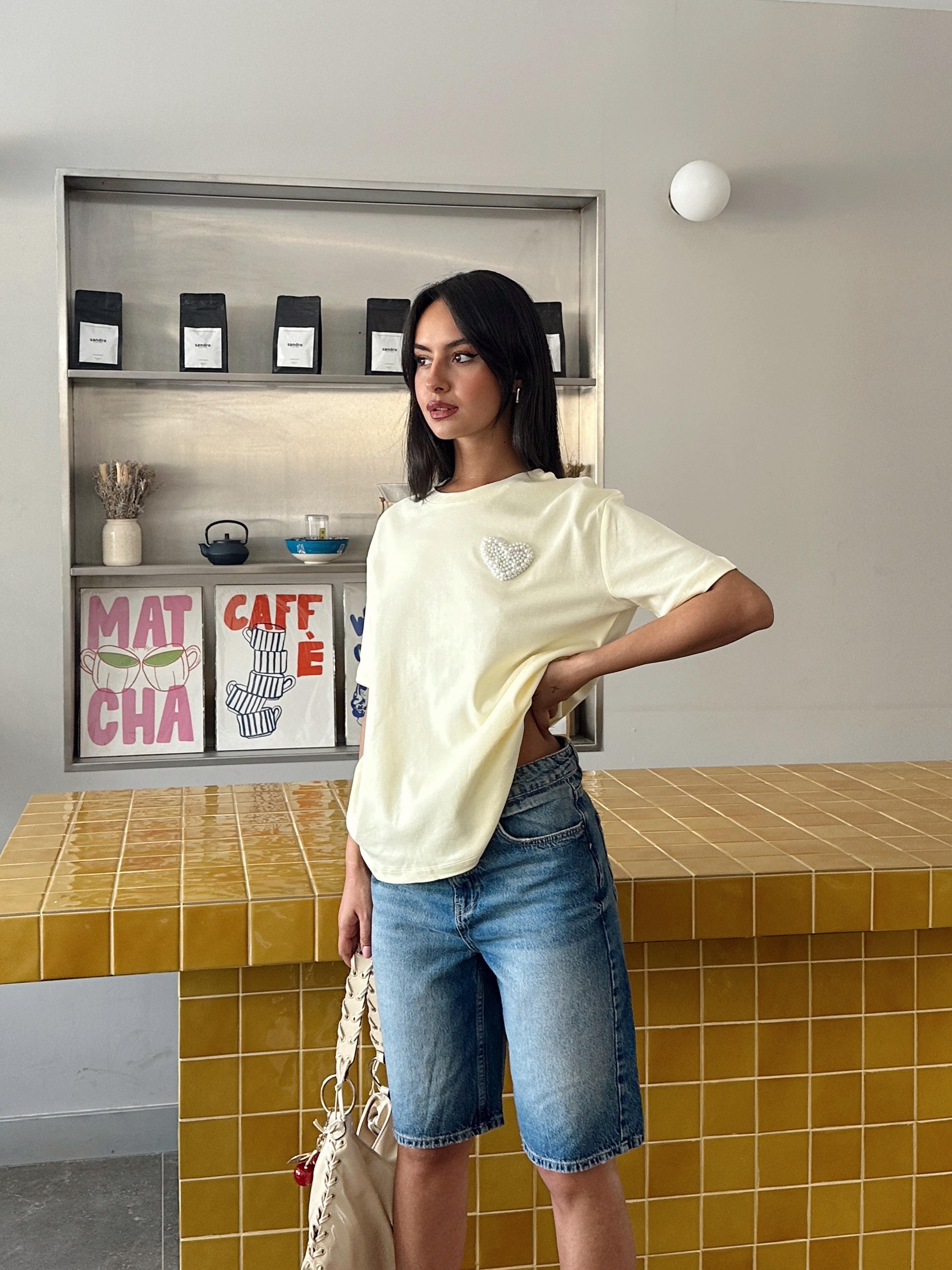 İnci Detay Oversize Basic - Sarı