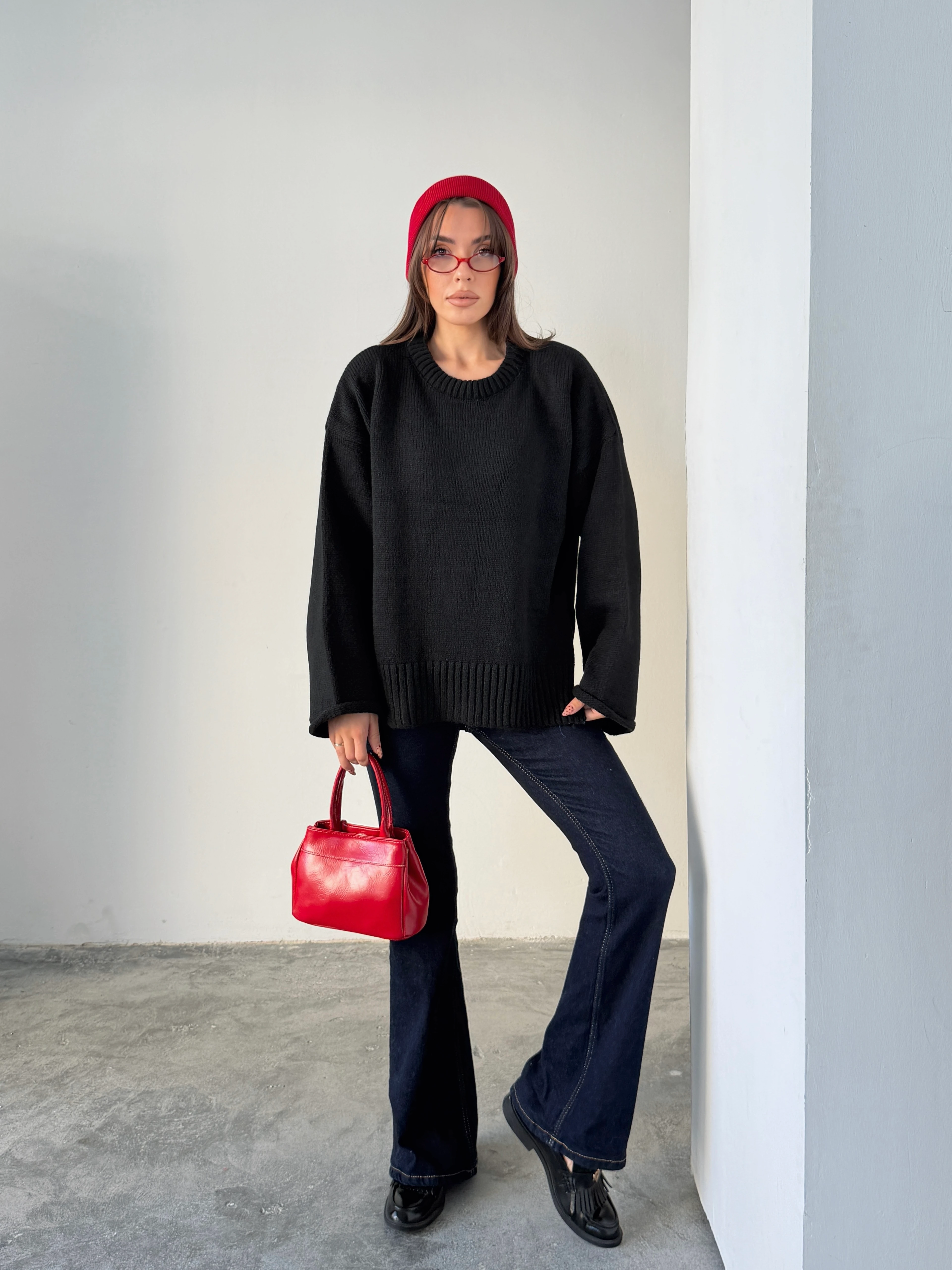 Yırtmaçlı Basic Triko  - Siyah