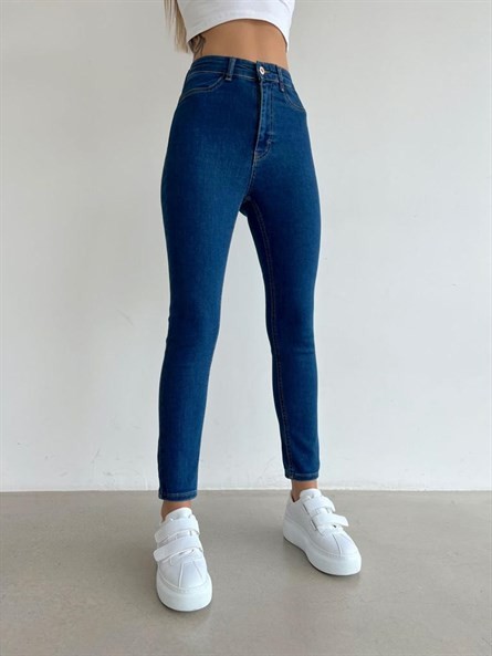 Yüksek Bel Likralı Skinny Jean Mavi