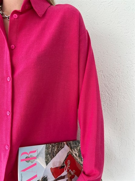 Valeria Oversize Keten Gömlek Fuşya