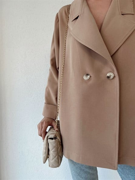 Oversize Düğmeli Kruvaze Ceket Vizon