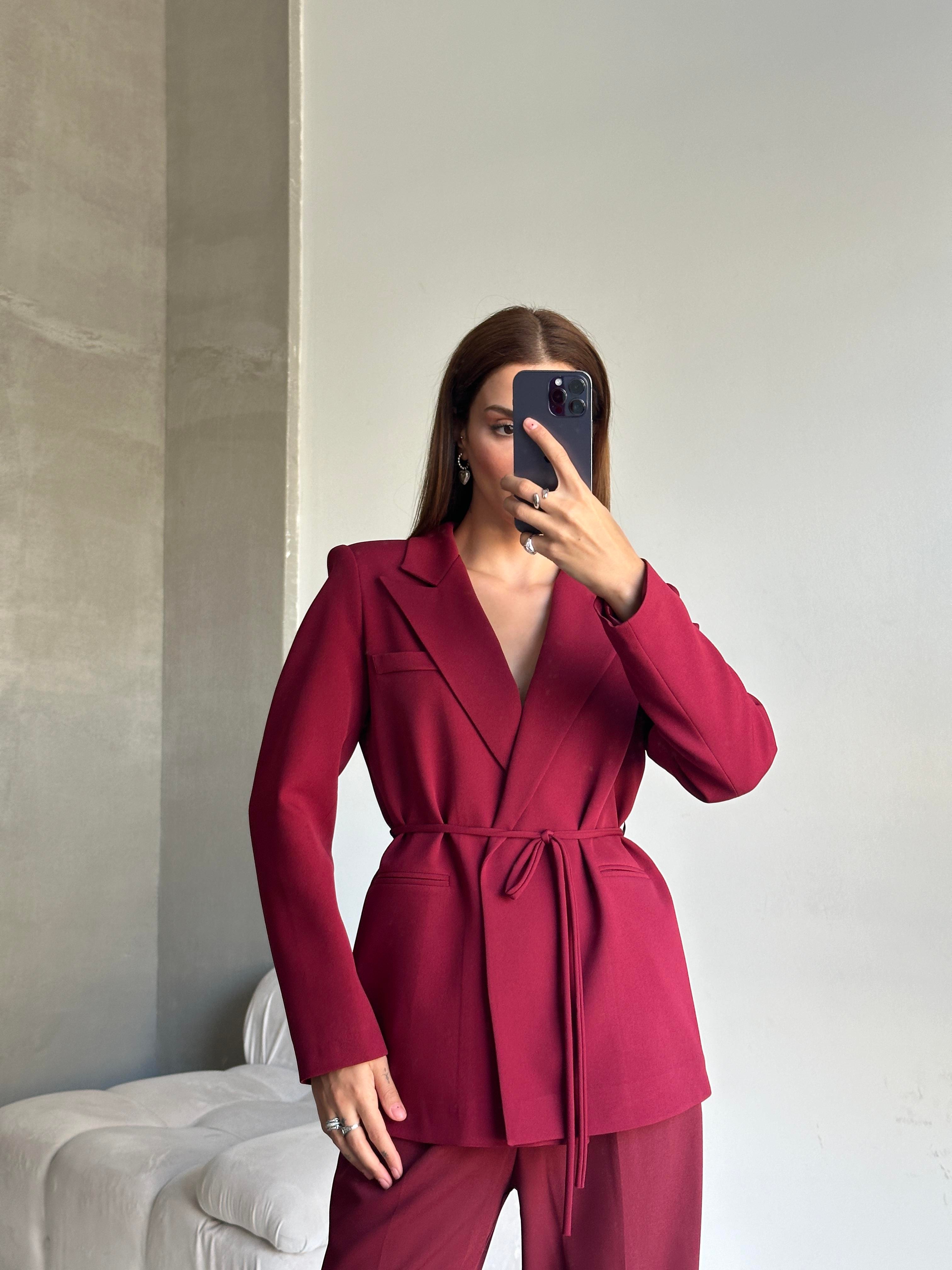 Bağlamalı Blazer Ceket Bordo