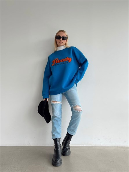 Ready Süzene Detay 3 İplik Sweatshirt Mavi