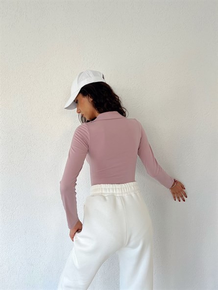 Polo Yaka Sandy Bodysuit Gül Kurusu