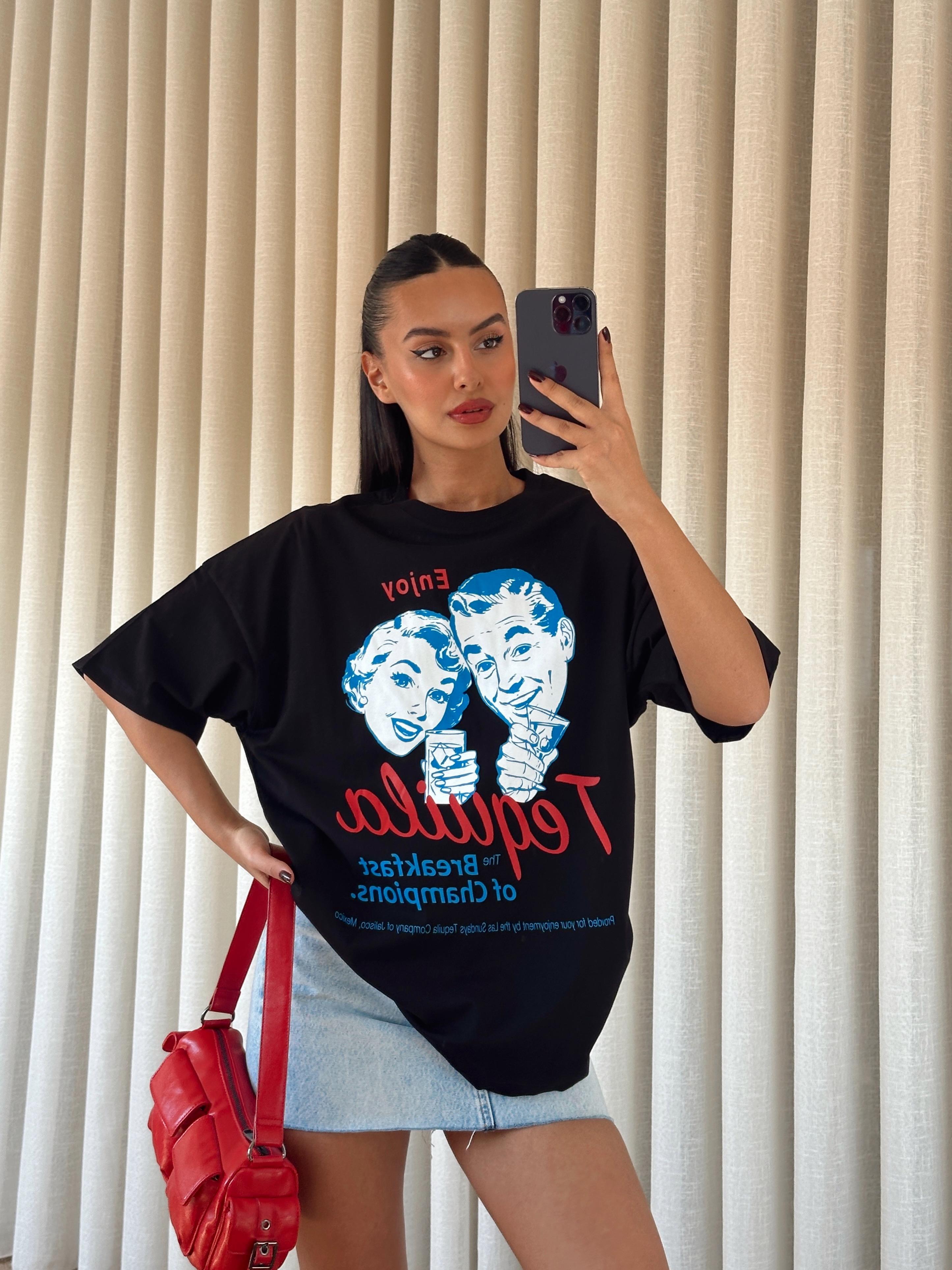 Tequila Baskılı Tshirt Siyah