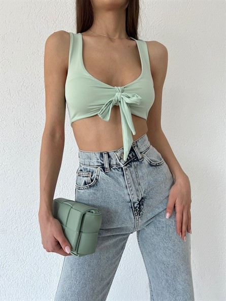 Fiyonklu U Yaka Crop Mint