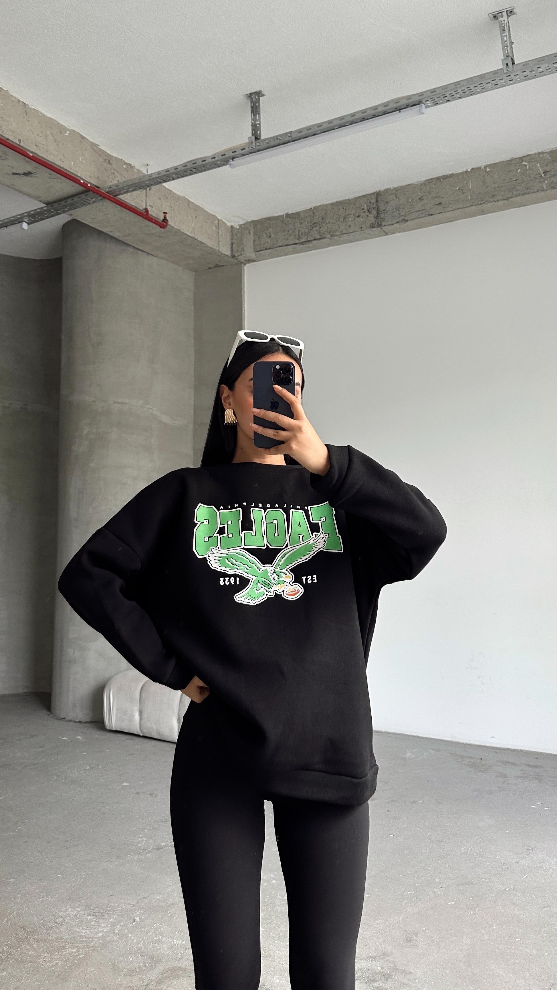 Eagles Üç İplik Oversize Sweat Siyah