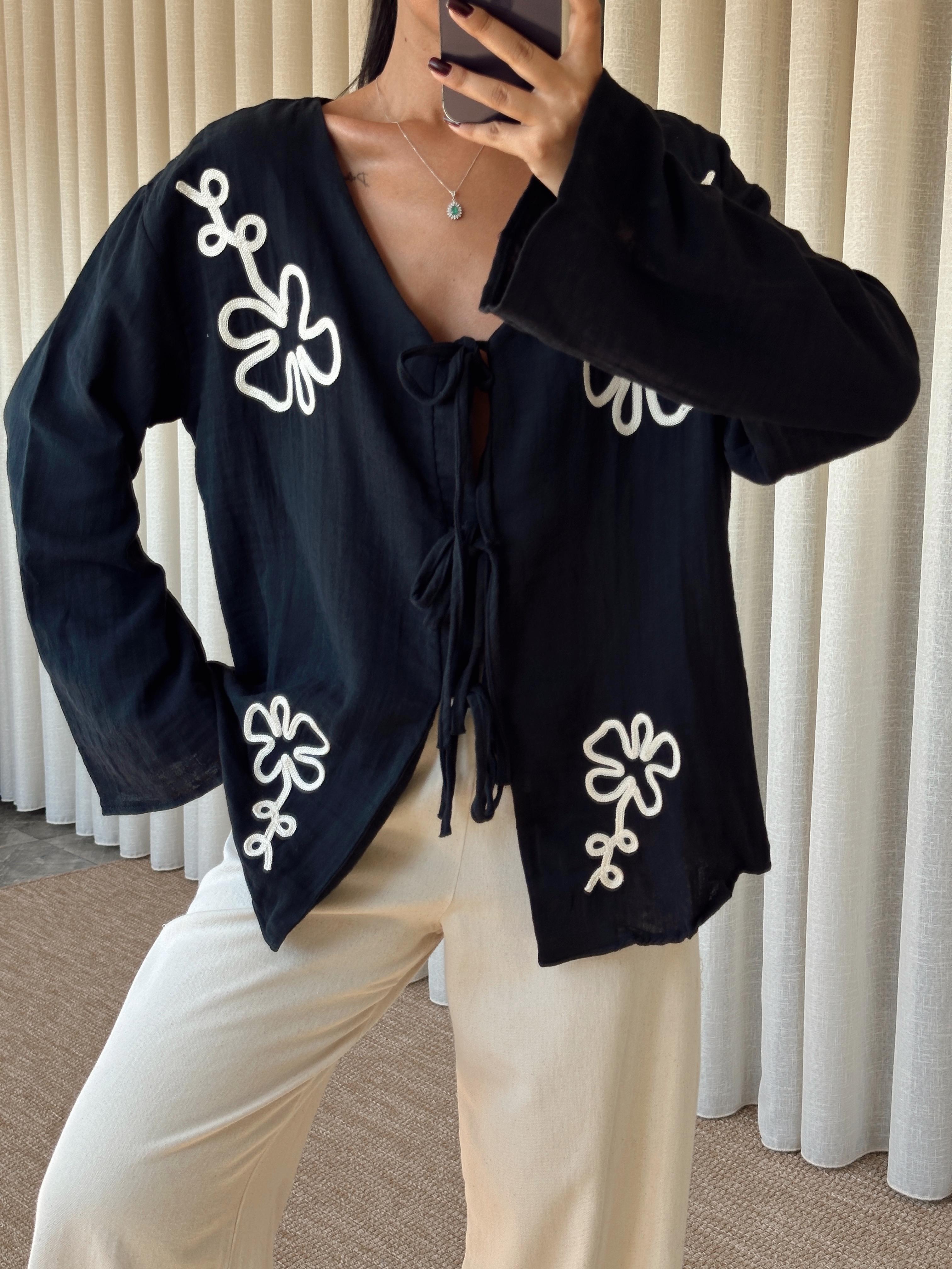 Nakışlı Kimono Takım  - Siyah