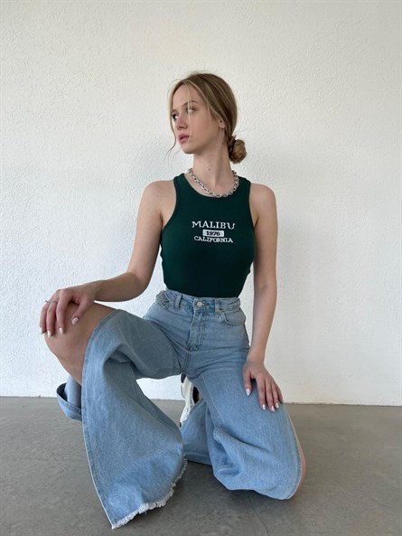 Halter Yaka Malibu Fitilli Crop Koyu Yeşil