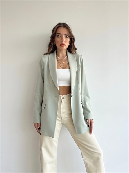 Tek Düğme Astarlı Blazer Ceket Mint