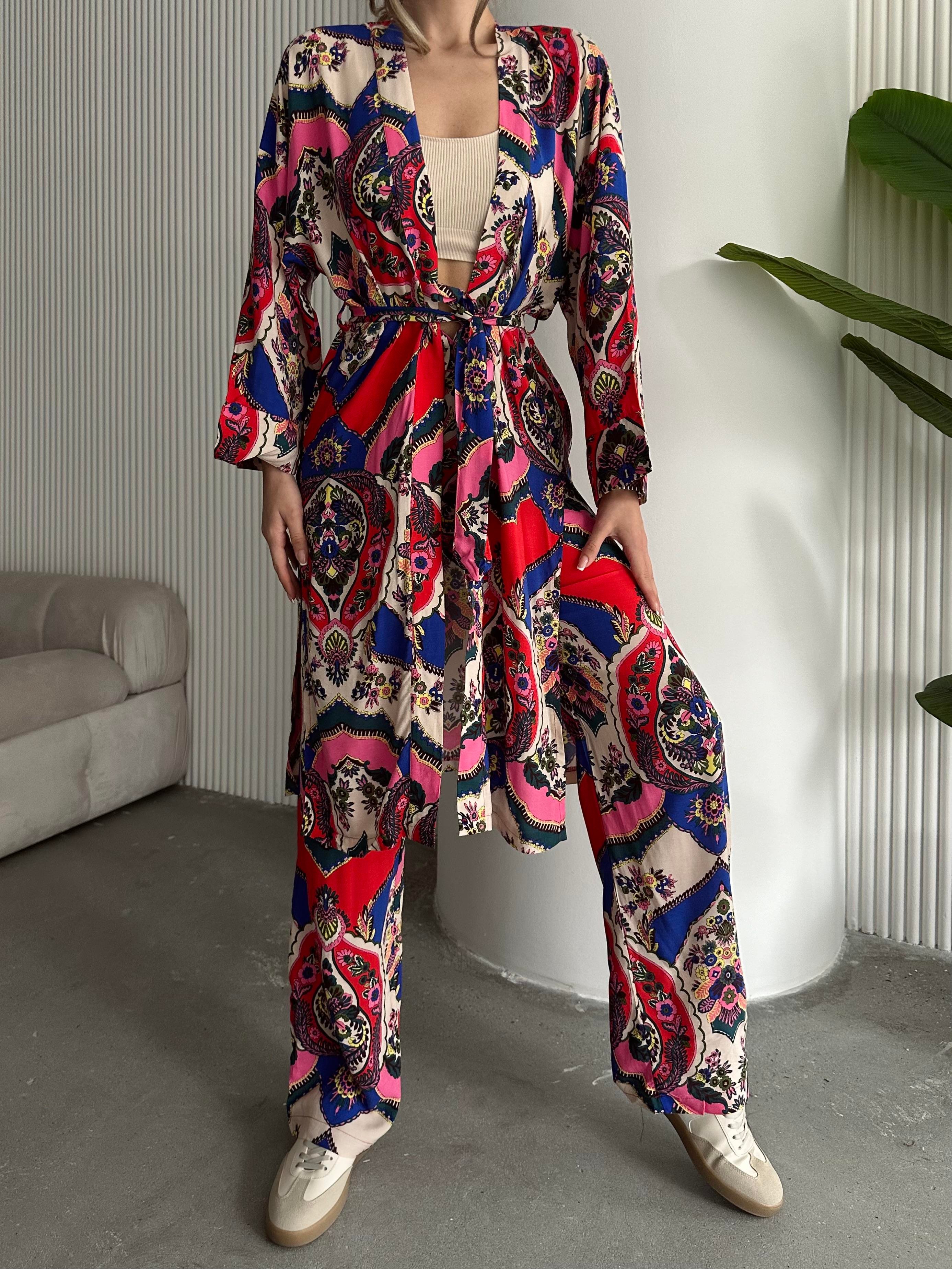Etnik 2’li Kimono Takım Mavi